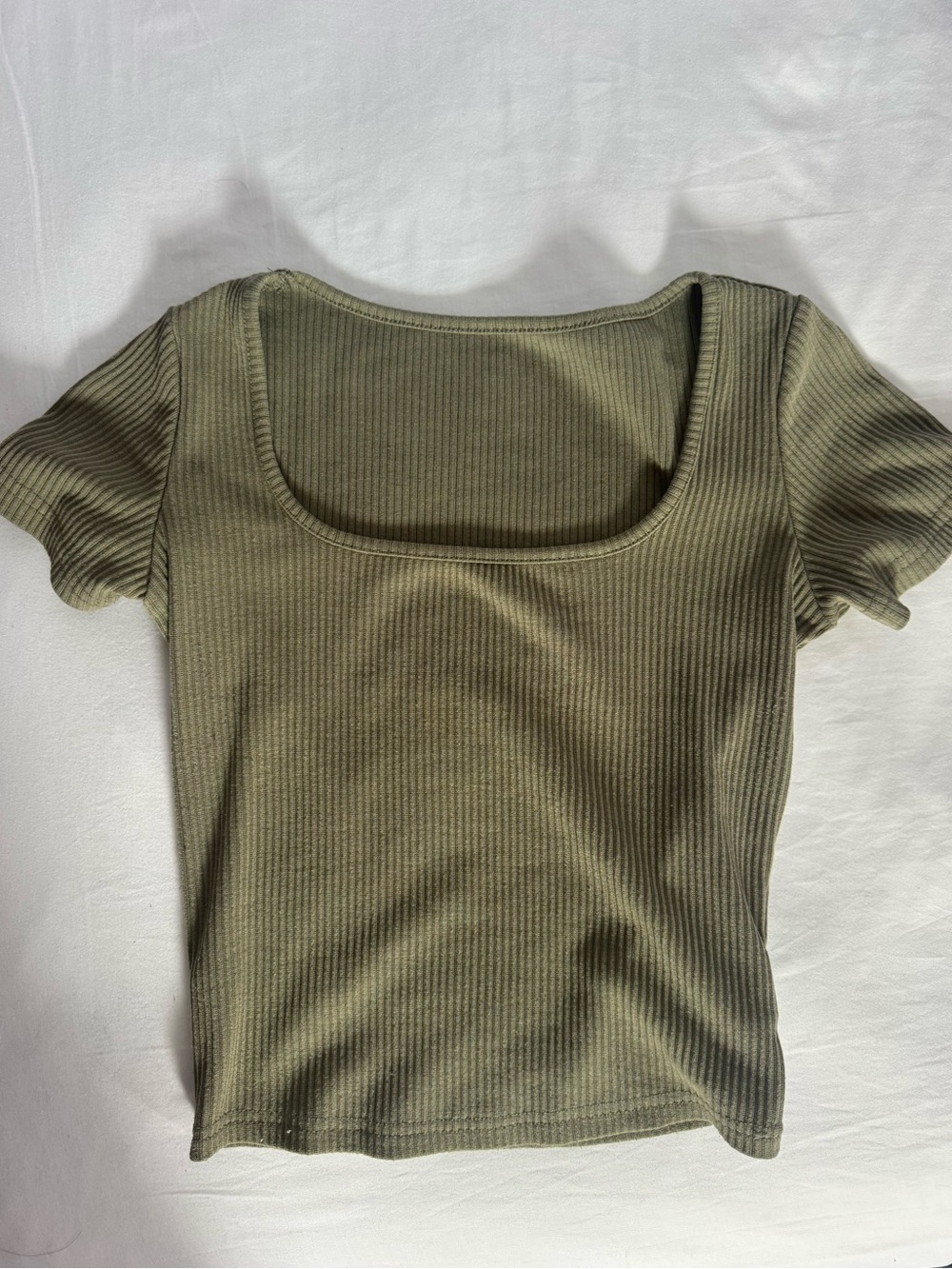 Olive Ribbed Scoop-Neck Women’s Top